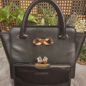 Ted BakerWomens Black Hollie Loop Bow Leather Tote Bag and wallet purse